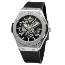 Skeleton Watch for Men, Automatic Self Wind Movement with Luminous Feature and Rubber Strap, Fashion Luxury Watch with World Time Function and Spiral
