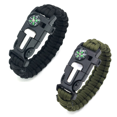 Survival Bracelet For Men Women, Emergency Tools Fire Starter Compass, Multi-function Adjustable Paracord