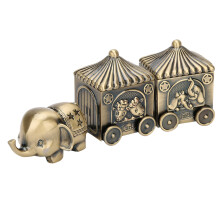 Vintage Metal Keepsake Box for Baby First Tooth Storage, Velvet Protective Liner Inspired Trinket Container with Elephant Design Hand-Embossed Craft