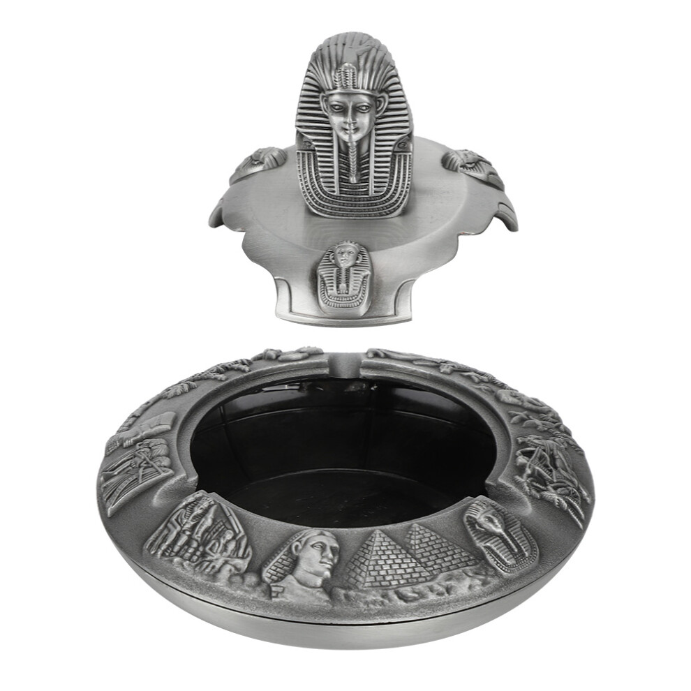 Retro and Vintage Ashtray Inspired by Egyptian Royalty, European Vintage Ashtray with 3D Pharaoh Relief, Wear-Resistant Zinc Alloy Cigar Holder with