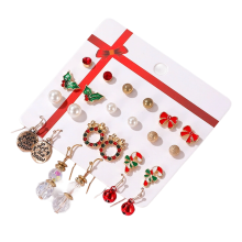 Ornamento natalizio per abbigliamento festivo, stile orecchini a cerchio con dettagli a fiocco di neve e fiocco, gioielli natalizi senza nichel con