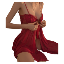 Camicia da notte in pizzo per donna, babydoll in raso con scollo a V, spalline sottili regolabili e coppe in pizzo floreale, abito da notte in