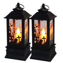 Halloween-dekorasjoner Solid LED-lykt i vintage-stil med hengende løkke og skummelt gresskarmønster, lysestake med førsteklasses materiale for