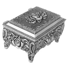 Coffret à bijoux vintage au design authentique de coffre au trésor, boîte à bijoux rectangulaire en étain antique pour ranger bagues et boucles