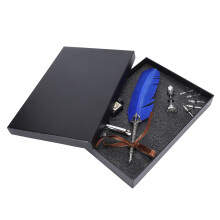 Calligraphy Pen Set with Real Feather Vintage Dip Ink Tool, Durable Alloy Nib and Natural Goose Feather for Luxury Signature Writing