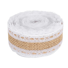 Ruban en lin écologique avec dentelle blanche pour décorations de mariage DIY, fêtes à la maison de style vintage, emballage cadeau élégant,