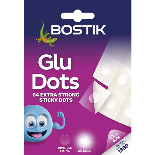 Bostik Extra Strong Glu Dots Clear - 64 Dots Pack - Double Sided Adhes