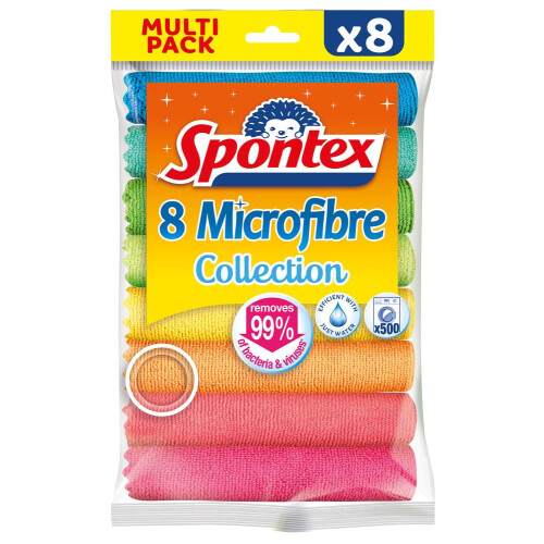Spontex Microfibre Cloths for Cleaning | 8 Microfibre Collection Clean