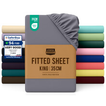 Utopia Bedding Fitted Sheet King, Grey - Deep Pocket 14 inch (35 cm) -