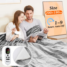 Mia&Coco Grey Electric Heated Blanket Throw Flannel Sherpa Fast Heatin