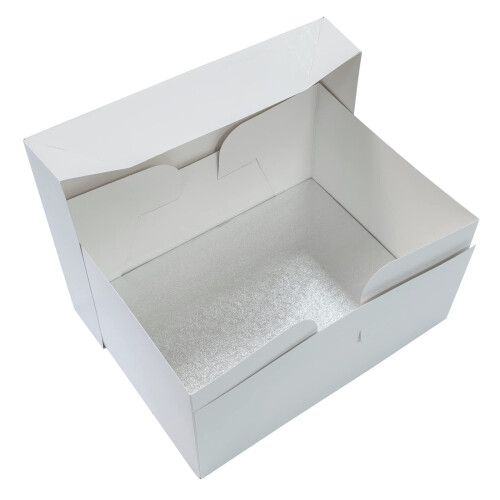 Culpitt 18" x 14" Cake Board & White Cake Box Combo, Oblong Silver Fer