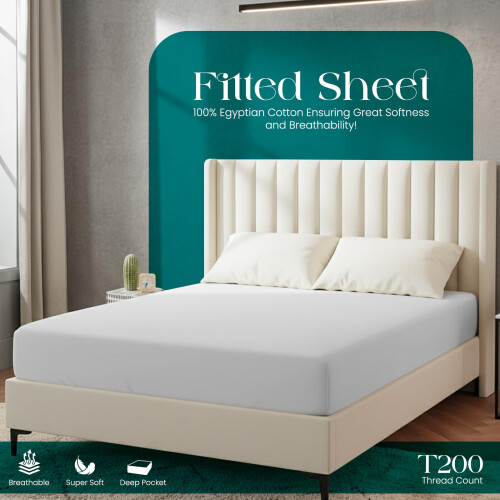Linens World Egyptian Cotton Fitted Sheets Super King Size Breathable, 1