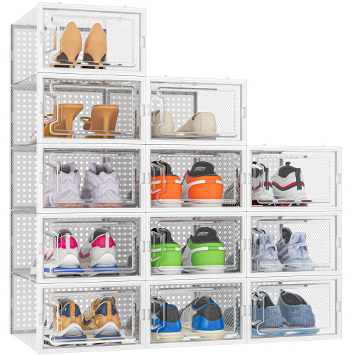 HOMIDEC Shoe Storage Box,12 pcs Stackable Shoe Boxes Clear Plastic Sho
