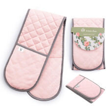 Rose Pink Double Oven Gloves Heat Resistant Silicone Oven Mitts Pair |