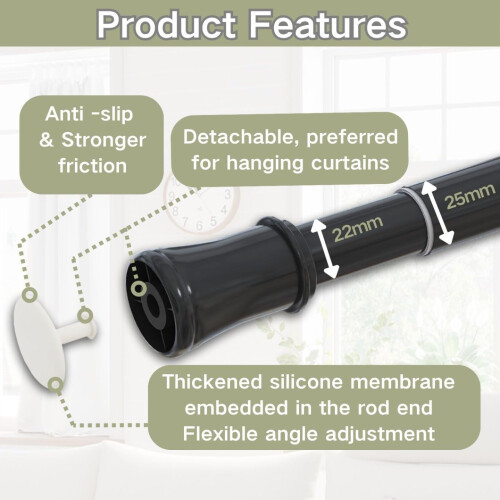 Shower Curtain Pole Extendable Curtain Rod Telescopic Spring Tension R 1
