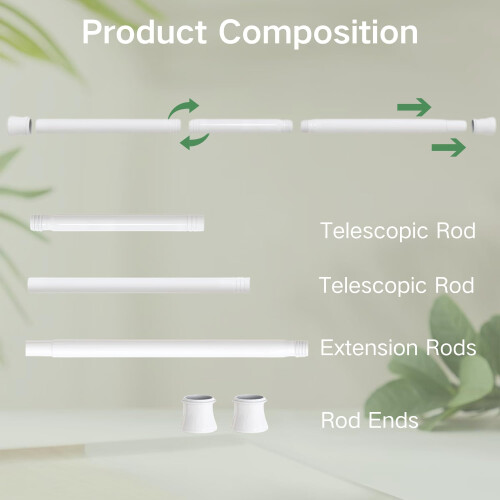 Shower Curtain Pole Extendable Curtain Rod Telescopic Spring Tension R 2