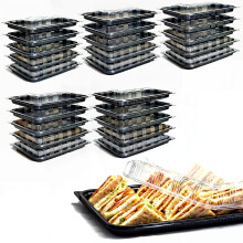 Zumart Pack of 25 Sandwich Platter Trays With lids - Reusable Plastic