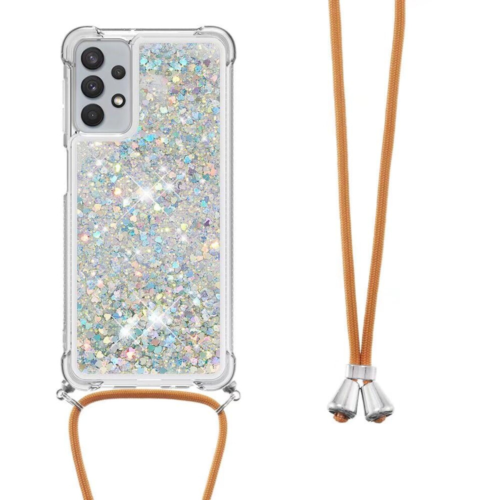 Phone Case Necklace For Samsung Galaxy A06 Glitter Case Liquid Fullbody Protection Shockproof Bling Silver 9199774192569