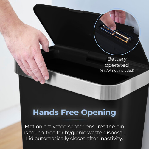 Tower Tower Rectangular ABS Sensor Bin with Bin Liner Retainer Ring, 50L, Bl 2