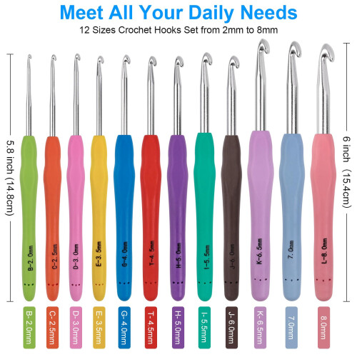 Crochet Hooks Set 51 Pack Knitting Kit, 12 Sizes Crochet Hooks, Croche 1