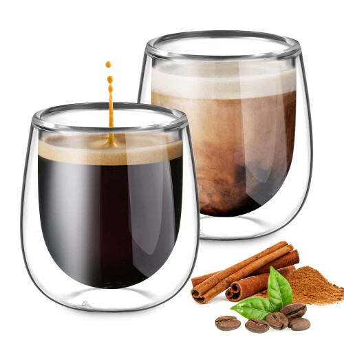 glastal Double Walled Espresso Coffee Glass Cups Glasses Borosilicate