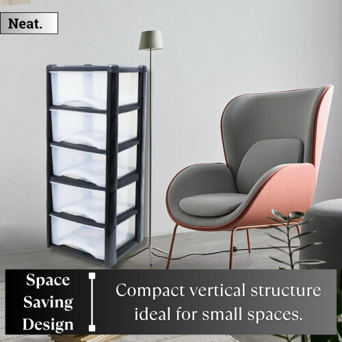 Neat. 5 Plastic Storage Drawers Unit with See-Through Drawers, Compact 2