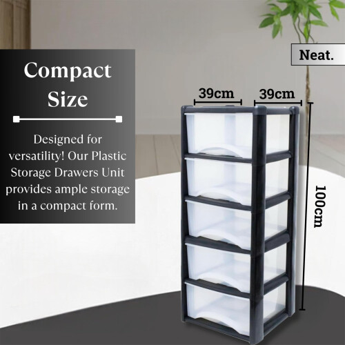 Neat. 5 Plastic Storage Drawers Unit with See-Through Drawers, Compact 1