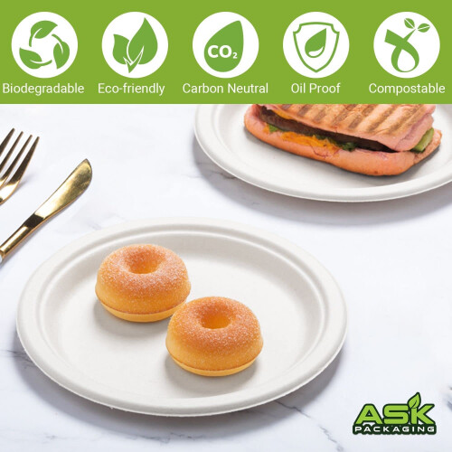 Ask Packaging Strong Paper Plates (9 Inch / 50-Pack) 100% Compostable 2