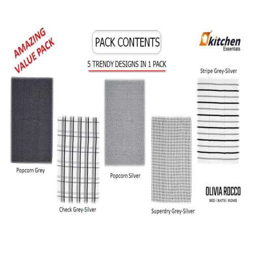 Olivia Rocco 5 Pack Terry Kitchen Tea Towels Cotton Super Absorbent Qu 2
