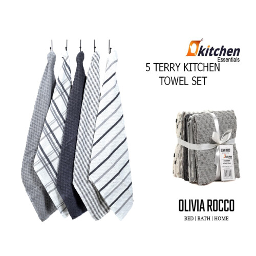 Olivia Rocco 5 Pack Terry Kitchen Tea Towels Cotton Super Absorbent Qu 1
