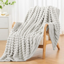 RUIKASI Fleece Throw Blanket for Sofa - Double Fluffy Light Beige Thro
