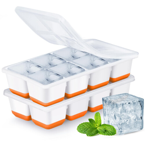 JRISBO Large Ice Cube Moulds, Square 4.5cm Ice Cube Trays with Lids, S