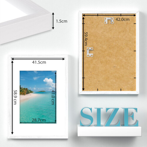 FamiPrts A2 Frame, Wooden A2 Picture Frames, Versatile White Frame, Du 1