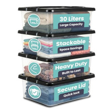 TANNESS - 4 Pack 30L Underbed Storage Boxes with Lids | Clear Plastic