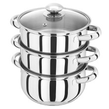 Judge Essentials Stainless Steel 3 Tier Steamer 18cm, Vented Glass Lid