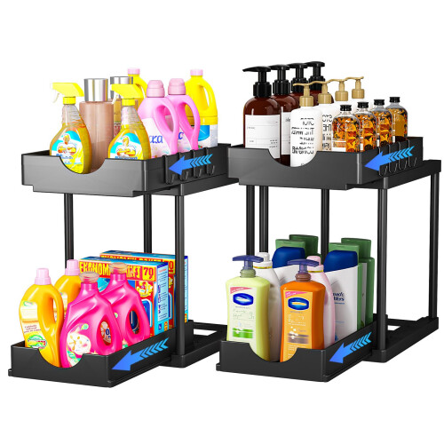 PurKeep 2Pack Under Sink Storage - 2 Tier Sliding Kitchen Storage Unde