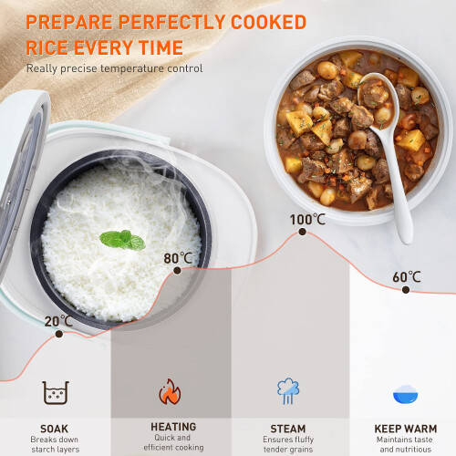 Bear Small Rice Cooker 4 Cups Uncooked, 6 Cooking Functions, Advanced 2