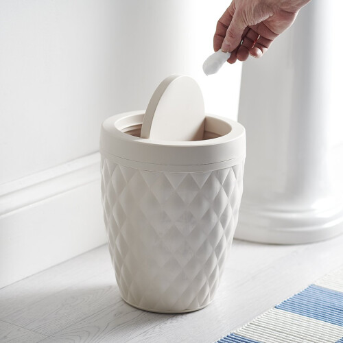 Addis Addis 518030 Diamond Style Round Swing Lid Bathroom Bin, White 2