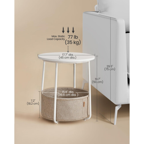 VASAGLE VASAGLE LET223W10 Small Round Coffee Table, Side Table with Fabric Bas 2