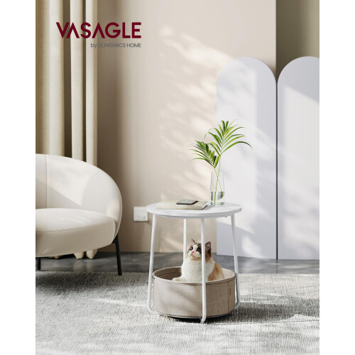 VASAGLE VASAGLE LET223W10 Small Round Coffee Table, Side Table with Fabric Bas 1
