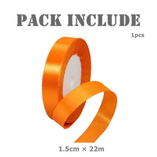 15mm Double-Sided Orange Satin Ribbon - 22m Polyester for Gift Craftin 1