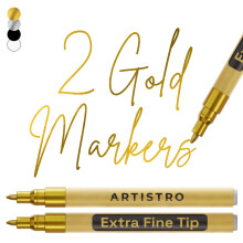 ARTISTRO 2 Metallic, Gold Acrylic Paint Pens for Rock Ceramic Wood