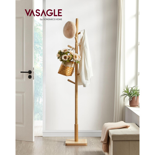 VASAGLE VASAGLE Coat Rack, Solid Wood Coat Stand, Free Standing Hall Coat Tree 1