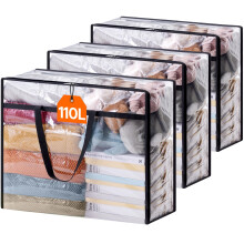 Lifewit 3 Pack Clear Plastic Storage Bags, 110L Foldable Clothes Stora