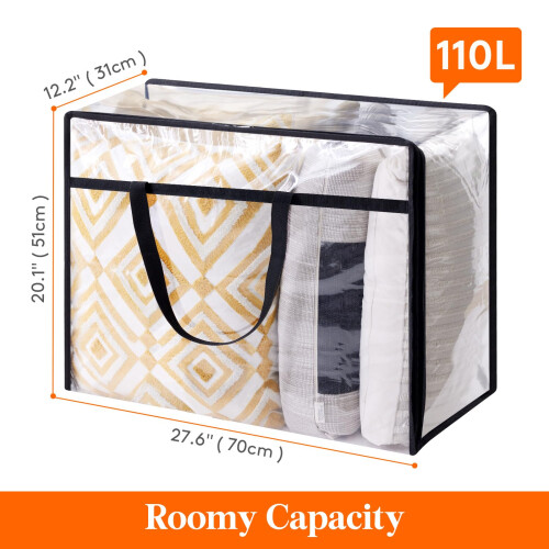 Lifewit 3 Pack Clear Plastic Storage Bags, 110L Foldable Clothes Stora 2