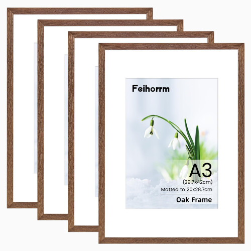 A3 Frame 4 Pack Solid Oak Wood A3 Picture Frame for Family, A3 Frame w