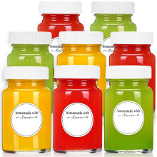 8pcs 2oz Glass Juice Bottles with Lids and Labels, Reusable Small Clea