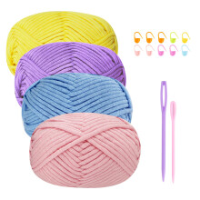 Chunky Cotton Wool Yarn for Crochet Beginners - 4x50g Amigurumi Yarn w