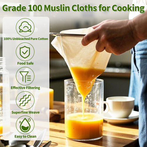 5PCS Cheesecloth, Grade 100 Unbleached Muslin Cloths for Cooking, 2
