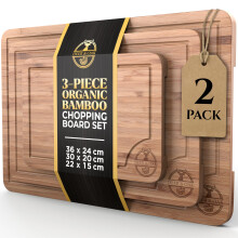 Deer & Oak 3-Piece Bamboo Chopping Board Set (2 Pack), Pre-Oiled Woode